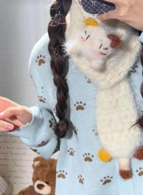 三花猫围巾材料包猫咪围脖毛线手工diy雪花纱羊毛混纺送男女朋友