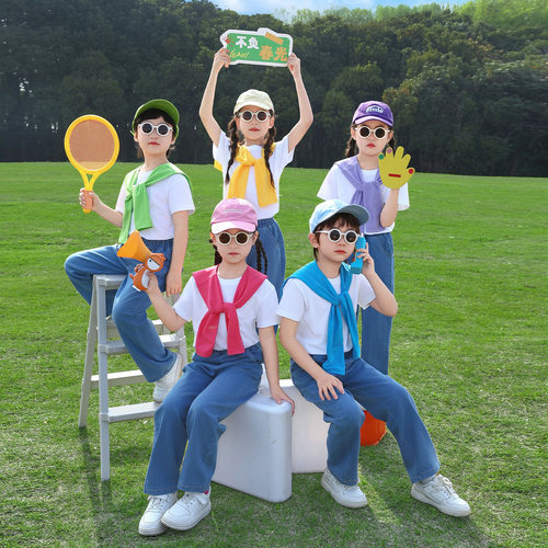 六一幼儿园合唱运动会小学生牛仔毕业表演班服儿童啦啦队演出服装 - 图3