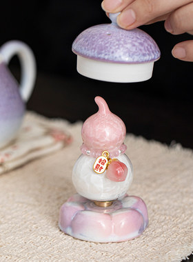 结晶釉小葫芦转转摆件葫芦陶瓷底座家居办公室桌面装饰车载工艺品