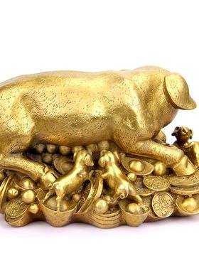 室内纯黄铜猪摆件铜生肖猪金钱猪家居酒柜玄关客厅摆设
