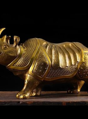 纯铜犀牛摆件家居玄关客厅办公室桌面装饰工艺礼品大号犀牛铜