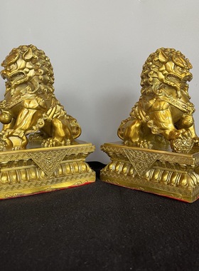 纯铜狮子摆件一对北京狮铜狮子大号宫门狮中式门口玄关家居装饰品