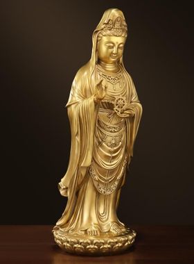 室内家用供奉黄铜佛像摆件黄铜南海观世音佛像家居办公工艺品摆件