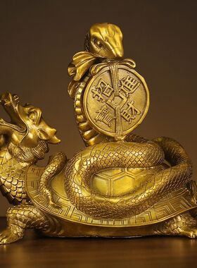 纯铜玄武摆件全铜龟蛇龙龟四方神兽家居招财镇宅工艺品客厅办公