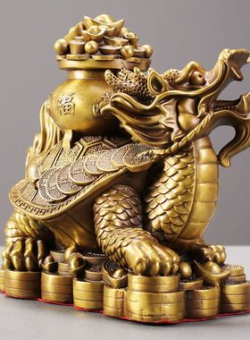 纯铜龙龟摆件聚宝盆龙龟摆件黄铜龙头龟