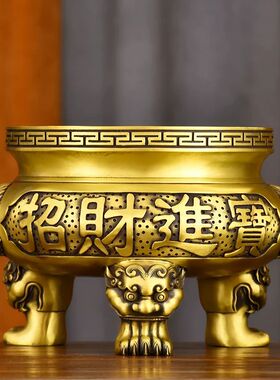 室内三足铜香炉双龙炉供奉香炉有求必应香炉家居工艺品摆件
