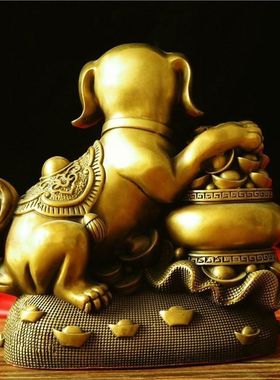 室内纯铜狗摆件铜f钱袋狗聚宝盆狗狼狗家居办公室桌面装饰