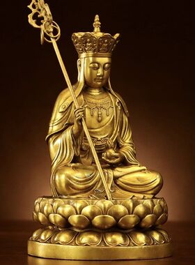 纯铜地藏王菩萨摆件娑婆三圣佛像黄铜像居家玄关供奉铜器工艺品