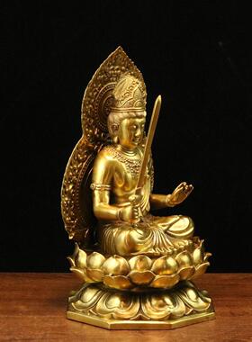 纯黄铜不动尊菩萨不动明王佛像摆件仿古家居客厅佛像装饰品铜佛像