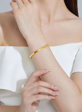 金包银黄金猫眼手镯黄金足金999闭口金镯子订婚三金首饰送老婆女