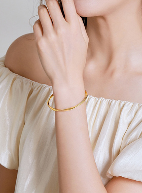 金包银波浪莫比乌斯足金手镯足金包足银女款礼物送人简约正品