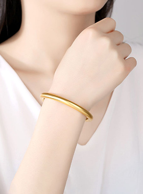 金包银黄金古法手镯足金999实心素圈镯子正品情人节礼物