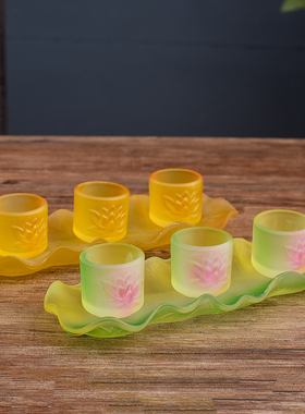 极速琉璃供水杯供佛杯家用佛x前供杯观音财神供杯上供三连圣水杯