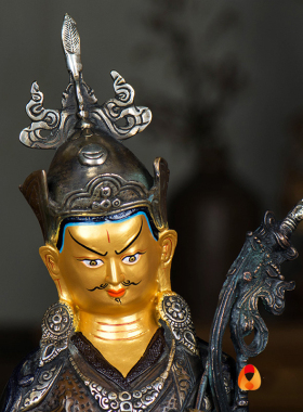 新品莲花生大师铜摆件 居家用品摆件E全铜雕花镀银12寸双座 莲花