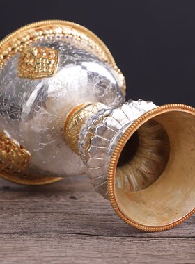 新品尼泊c尔纯铜鎏金八吉祥酥油灯家用蜡烛烛台长明灯摆件酥油灯