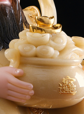 新品汉白玉财神i爷金镶玉文财神佛像招财家用供奉摆件客厅店铺开