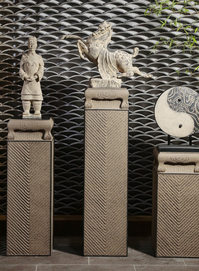 户外庭院花园门口装饰柱子禅意招财摆件新中式室内仿石展示柱底座