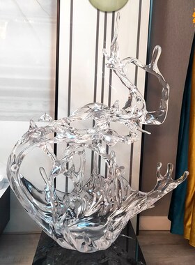 风生水起摆件轻奢高档家居入户玄关客厅电视柜装饰品透明浪花雕塑