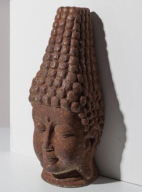 摆件复古陶瓷佛头侘寂风首装饰玄关佛品禅意中式佛像日式酒店民宿