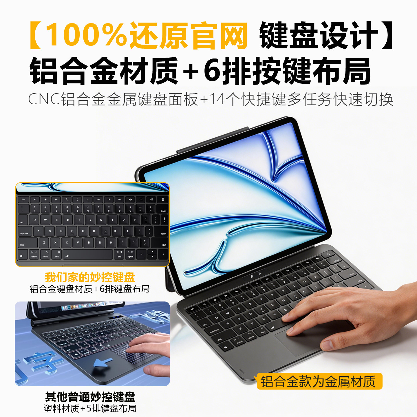 超轻薄铝合金iPadAir8765触点直连妙控键盘直通平板充电10/11代磁吸保护套苹果Pro11/13/12.9/10.9英寸触控板
