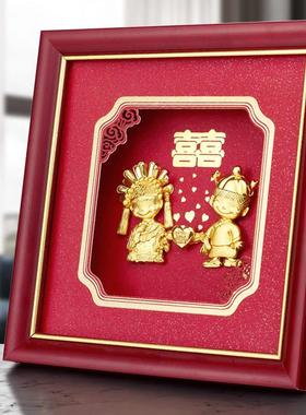 高级金箔装饰画 画创意卡通娃娃结婚新婚礼物送新人闺密diy摆件实