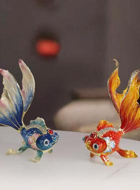 高档珐琅彩鲤鱼金鱼摆件客厅酒柜电视柜博古架装饰品乔迁新居礼品