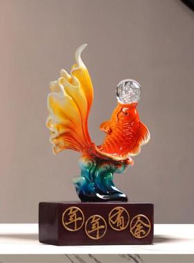 年年有余锦鲤鱼桌面招财摆件客厅办公室玄关酒柜开业装饰乔迁新居