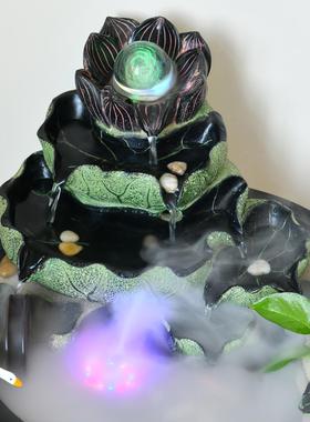 招财中式鱼缸流水生财摆件循环水客厅玄关桌面风水轮装饰喷泉造景