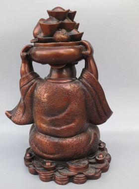 纯铜弥勒佛招财举顶聚宝盆笑佛托财佛像家居供奉工艺品黄铜器摆件