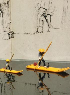 禅意枯山水摆件 古代乌篷船小帆船 小舟 竹筏桌面微景观 沙盘装饰