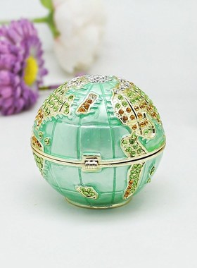珐琅彩工艺品金属地球首饰盒小饰品收纳盒梳妆台装饰摆件生日礼物