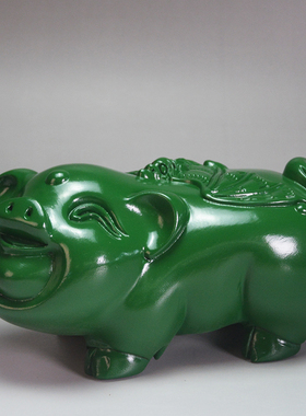 木雕福猪摆件绿色实木质雕刻十二生肖可爱动物家居客厅装饰工艺礼