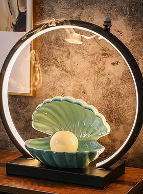 贝壳珍珠小夜灯新中式灯圈摆件 ins风少女心工艺品客厅卧室装饰品