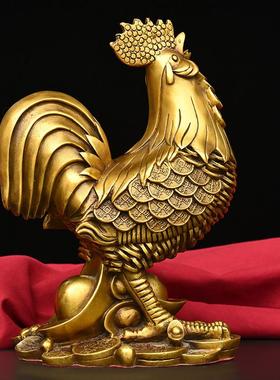 黄铜生肖鸡摆件大小号黄铜公鸡金钱鸡元宝鸡家居装饰工艺品摆件