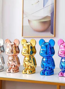 现代桌面电视柜暴力熊爱心熊树脂电镀公仔创意摆件装饰品摆设