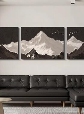 黑白现简约客厅装饰画背有靠山沙发背景墙挂画大气三联组合壁画