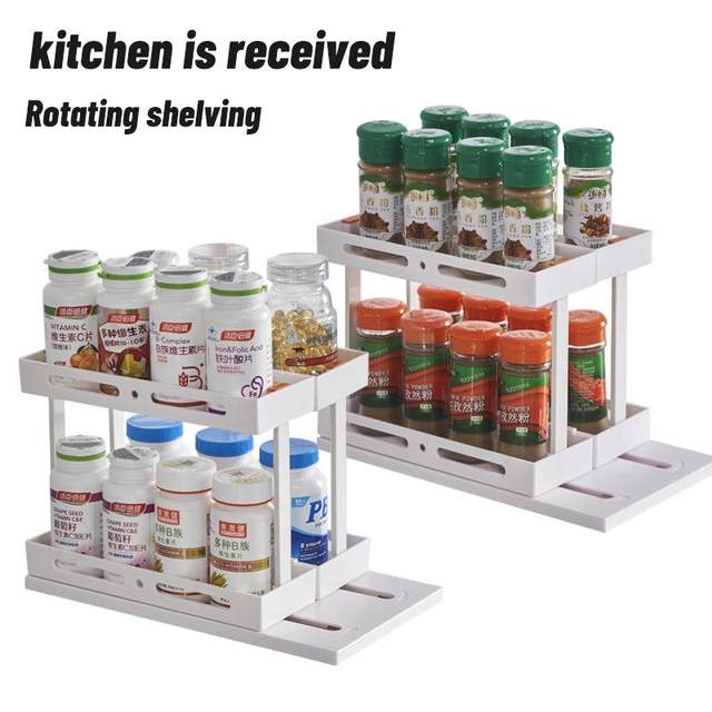 Kitchen pull-out storage artifact desktop cosmetics seasoning bottle storage rack kitchen multi-function rotary storage rack