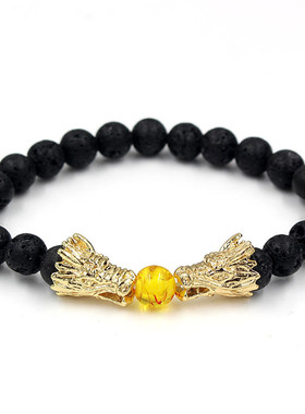 外贸货源饰品时尚简约火山石白松石黄晶手串龙头手环手链