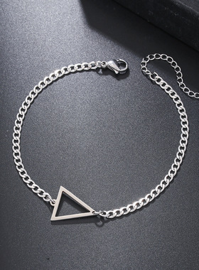 欧美热销几何不锈钢三角形NK链手链男士嘻哈十字架爱心魅力手链女