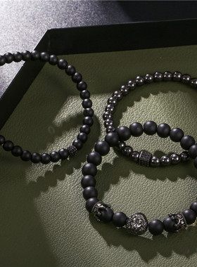 欧美饰品时尚复古黑磨砂手串锆石皇冠钻球骰子狮子头珠子手链套装