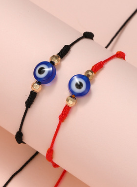 个性7结红绳手链手串 欧美创意恶魔眼编织情侣卡片手链饰品
