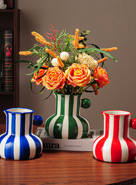 中古风餐桌花瓶北欧艺术陶瓷摆件鲜花干花花器客厅玄关家居装饰品