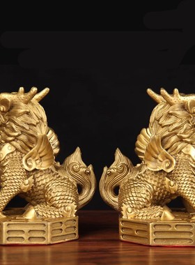 铜麒麟摆件一对镇宅纯铜八卦公母家居客厅招财创意装饰品工艺礼品
