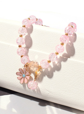 新款爆款小香风水晶串珠彩色小雏菊手链学生少女琉璃弹力手串手饰