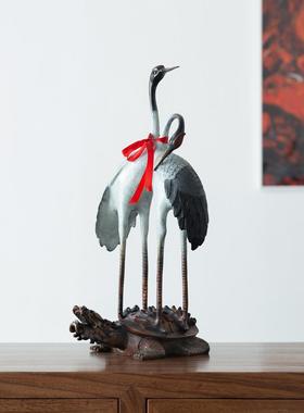 铜龟鹤鹤饰品古董覆古客厅家居大落地式大尺寸老人生日礼物