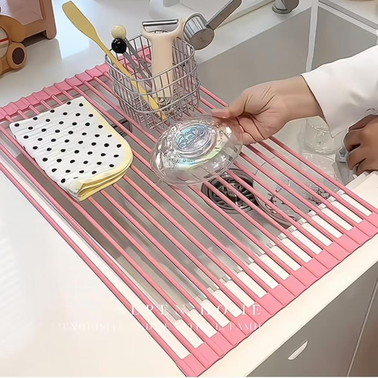 厨房水槽沥水架碗碟盘收纳架洗碗槽水池碗架可折叠防滑置物架简约 - 图0