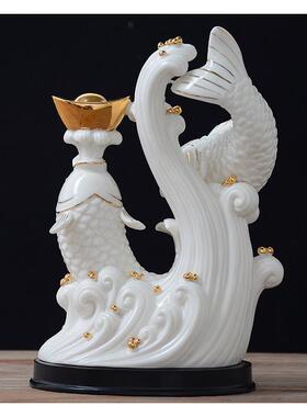 陶瓷年年有余鱼摆件现代简约家居装饰品招财办公室工艺品鲤鱼摆设