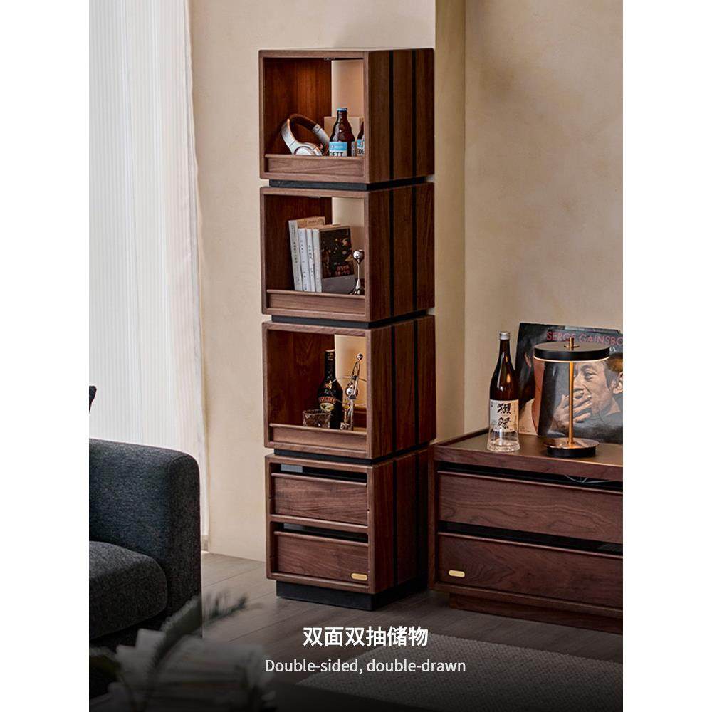 实木四层旋转书架黑胡桃木落地小书柜小户型沙发边柜展示酒柜窄柜,淘宝优惠券,粉丝福利购,淘宝优惠卷