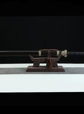 唐横刀花纹钢烧刃宝剑黑檀木汉剑