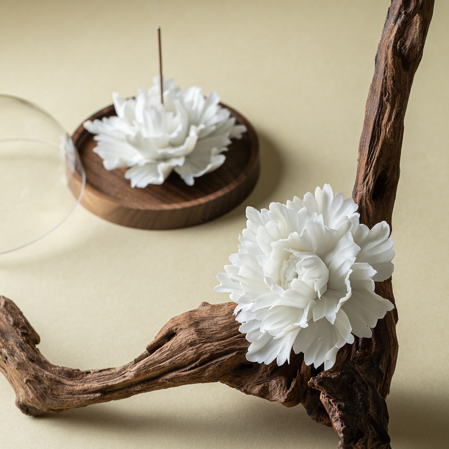 玉瓷牡丹非遗手捏瓷花线香插香托底座创意摆件陶瓷小众礼物侘寂风,淘宝优惠券,粉丝福利购,淘宝优惠卷